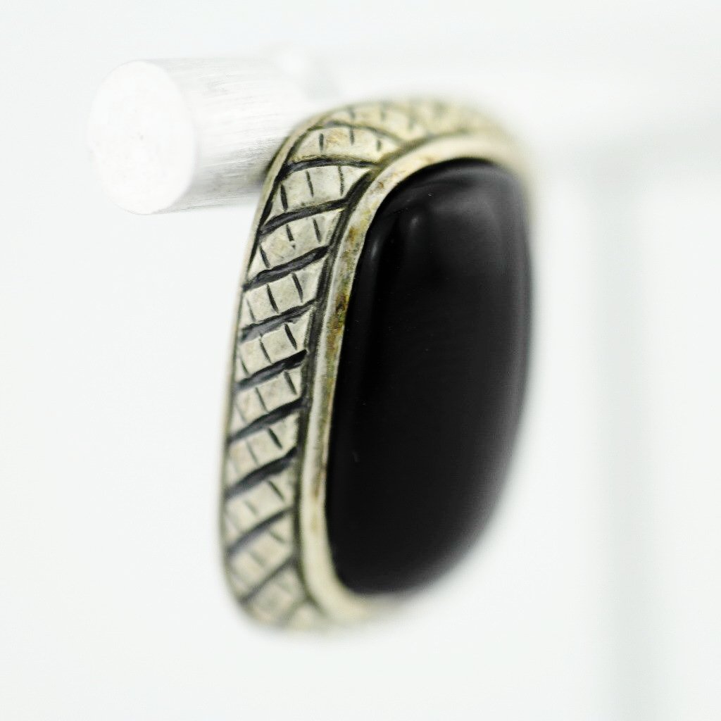 Vintage Chinese export sterling silver earrings with Black onyx stone ATI