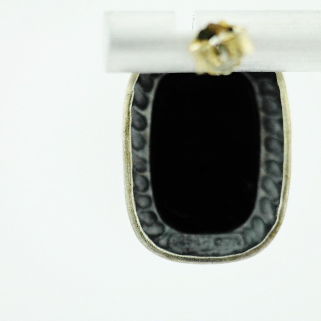 Vintage Chinese export sterling silver earrings with Black onyx stone ATI