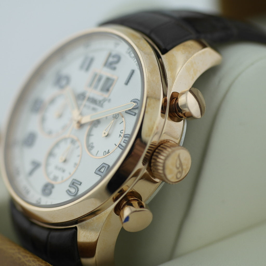 Tachymeter quartz Ingersoll Exmouth wrist watch brown leather strap