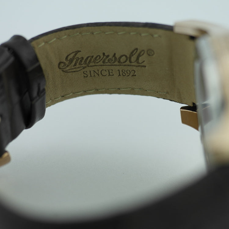 Tachymeter quartz Ingersoll Exmouth wrist watch brown leather strap