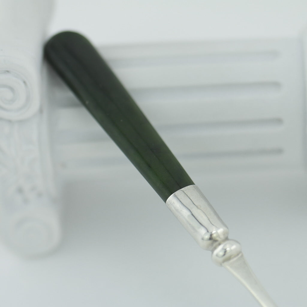 Antique 1921 solid silver fork with green Jade Nephrite handle