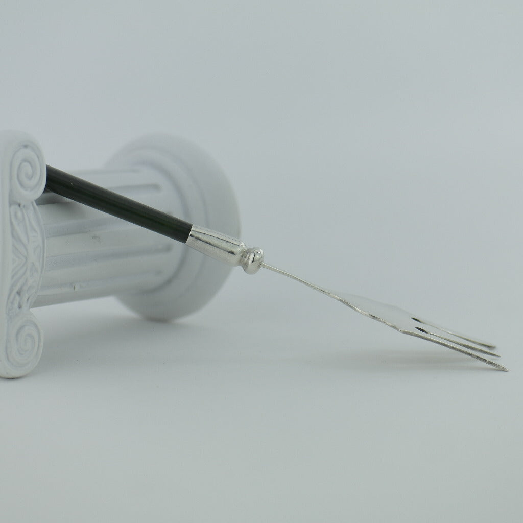 Antique 1921 solid silver fork with green Jade Nephrite handle