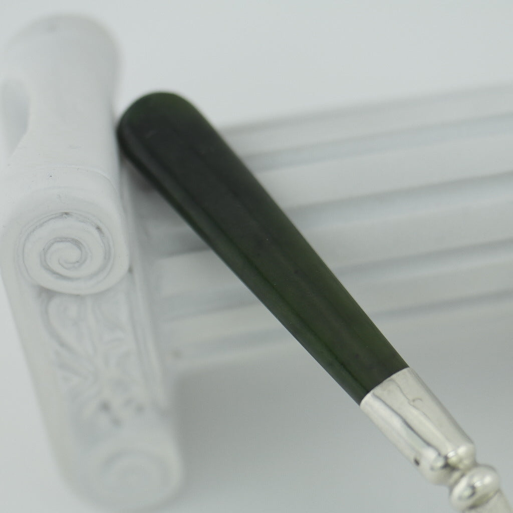Antique 1921 solid silver fork with green Jade Nephrite handle