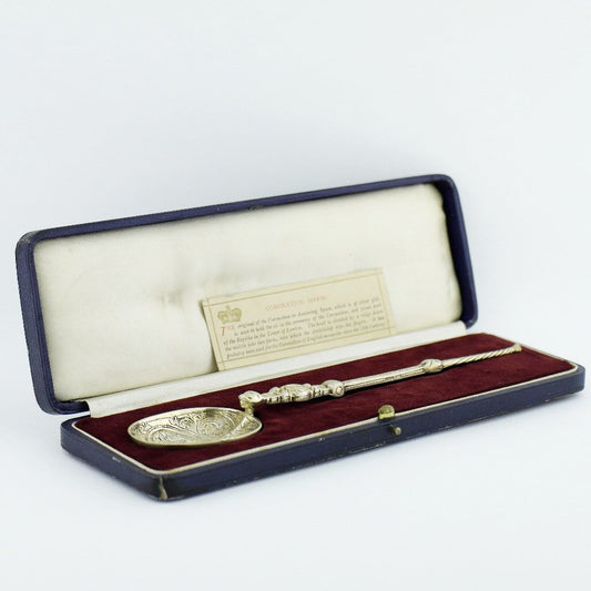 Antigua cuchara de unción de plata maciza de 1936 de 245 mm fabricada por Charles Edwin Turner en Birmingham