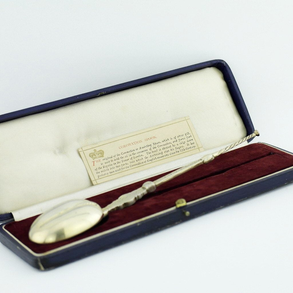 Antigua cuchara de unción de plata maciza de 1936 de 245 mm fabricada por Charles Edwin Turner en Birmingham