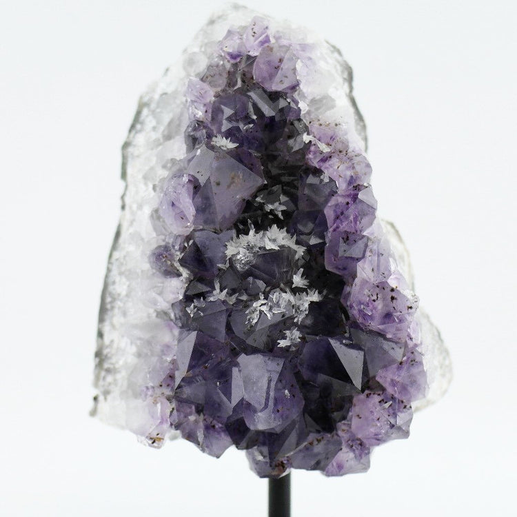 Large raw Amethyst Cluster statue on a Metal Stand