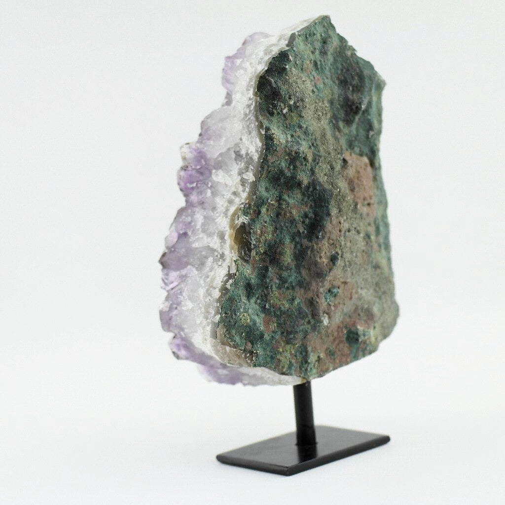 Large raw Amethyst Cluster statue on a Metal Stand