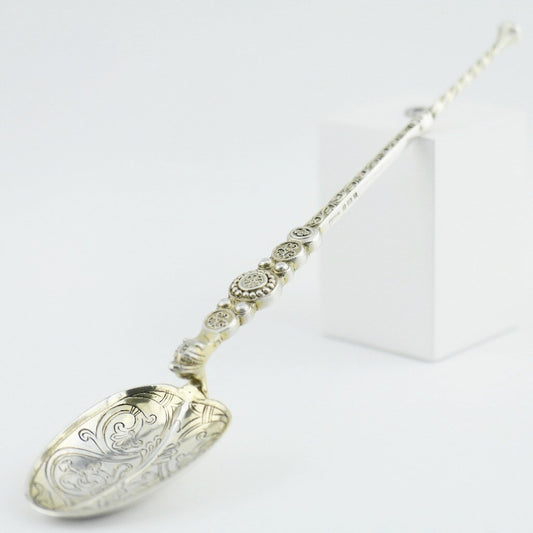 Antique 1901 sterling silver anointing spoon 23cm made by Gourdel Vales in Birmingham