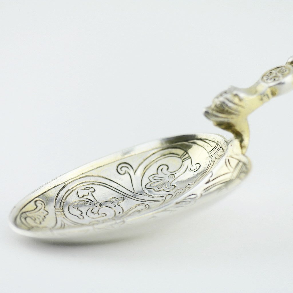 Cuchara de unción antigua de plata de ley de 1901 de 23 cm fabricada por Gourdel Vales en Birmingham