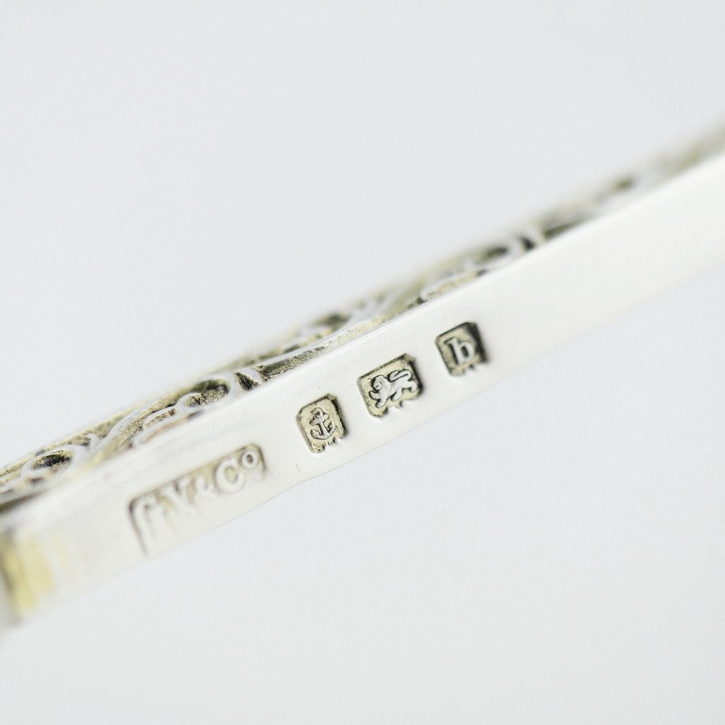 Cuchara de unción antigua de plata de ley de 1901 de 23 cm fabricada por Gourdel Vales en Birmingham