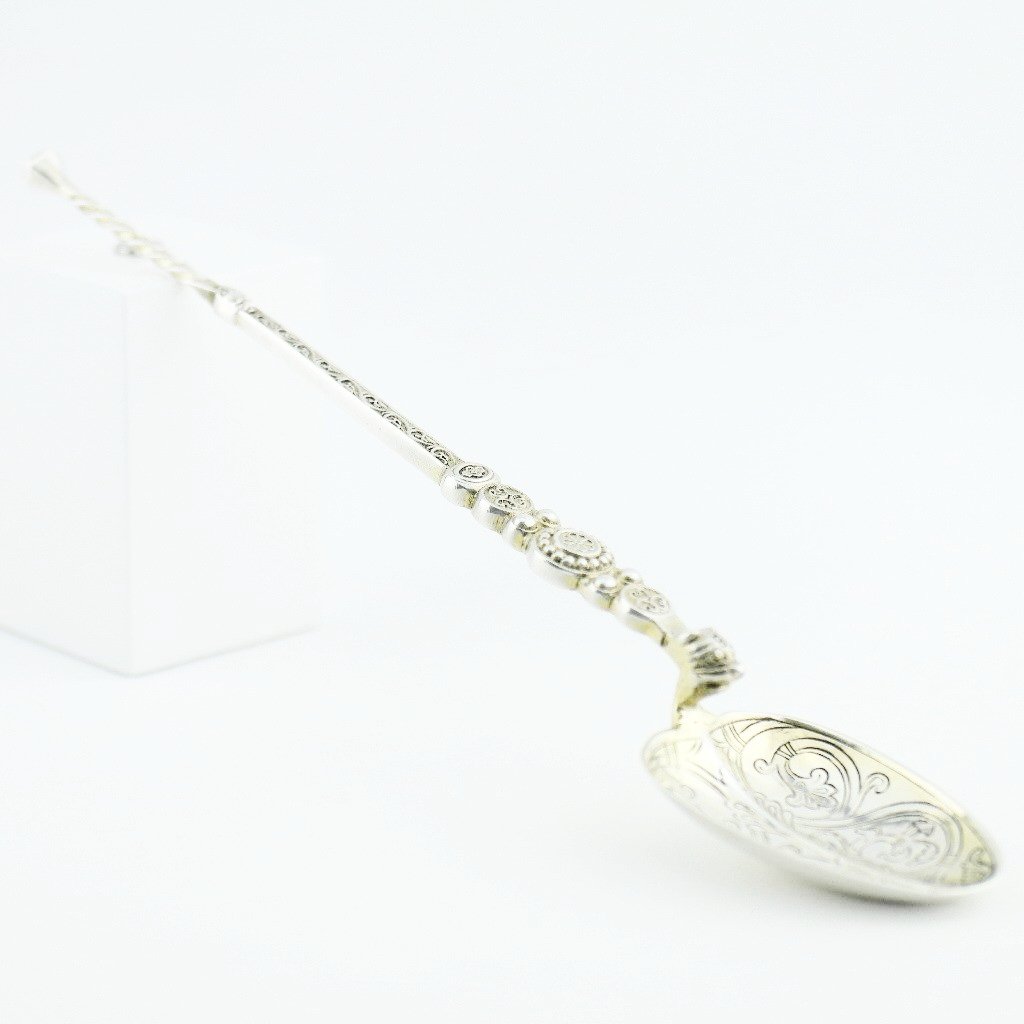 Antique 1901 sterling silver anointing spoon 23cm made by Gourdel Vales in Birmingham