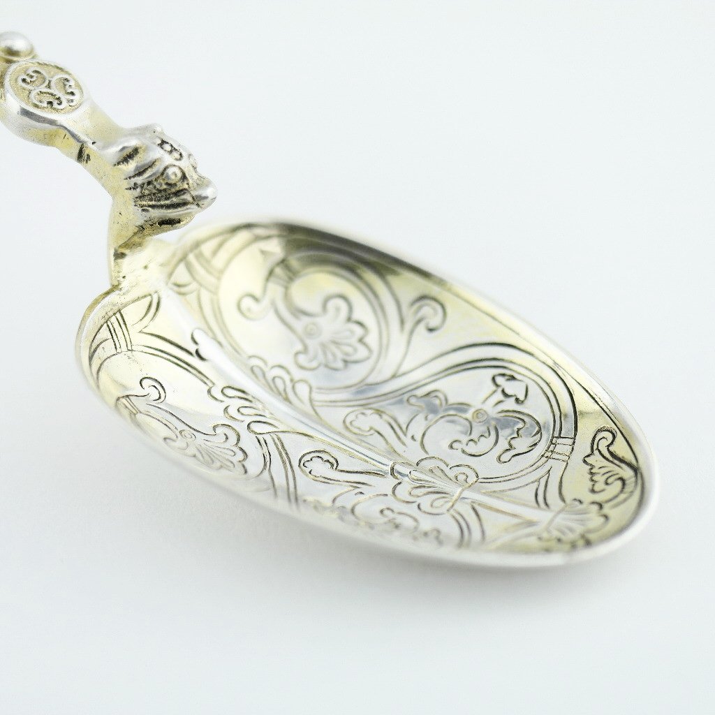 Antique 1901 sterling silver anointing spoon 23cm made by Gourdel Vales in Birmingham