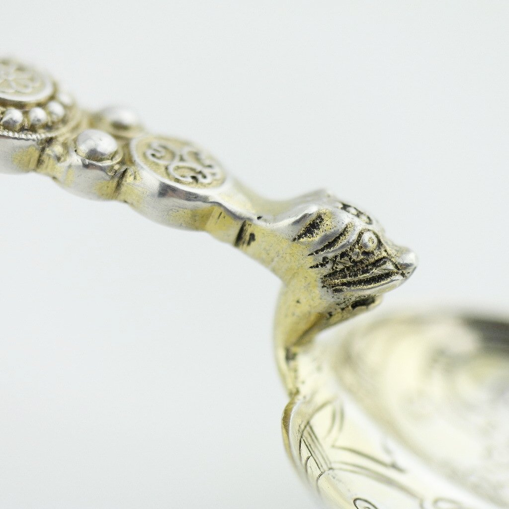 Cuchara de unción antigua de plata de ley de 1901 de 23 cm fabricada por Gourdel Vales en Birmingham