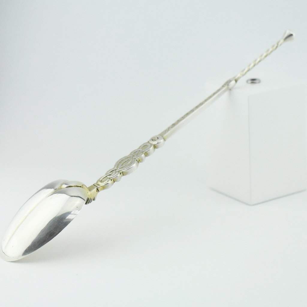 Cuchara de unción antigua de plata de ley de 1901 de 23 cm fabricada por Gourdel Vales en Birmingham