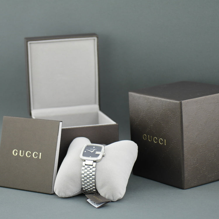 Elegante Gucci Damenarmbanduhr mit 1,01 ct Diamanten besetzter Lünette G