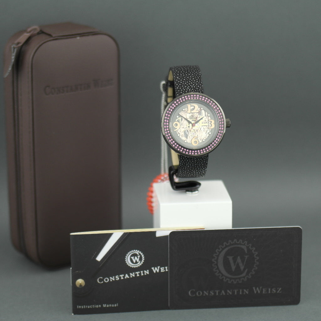 Constantin Weisz Skeleton Automatik-Armbanduhr mit rosafarbener Lünette
