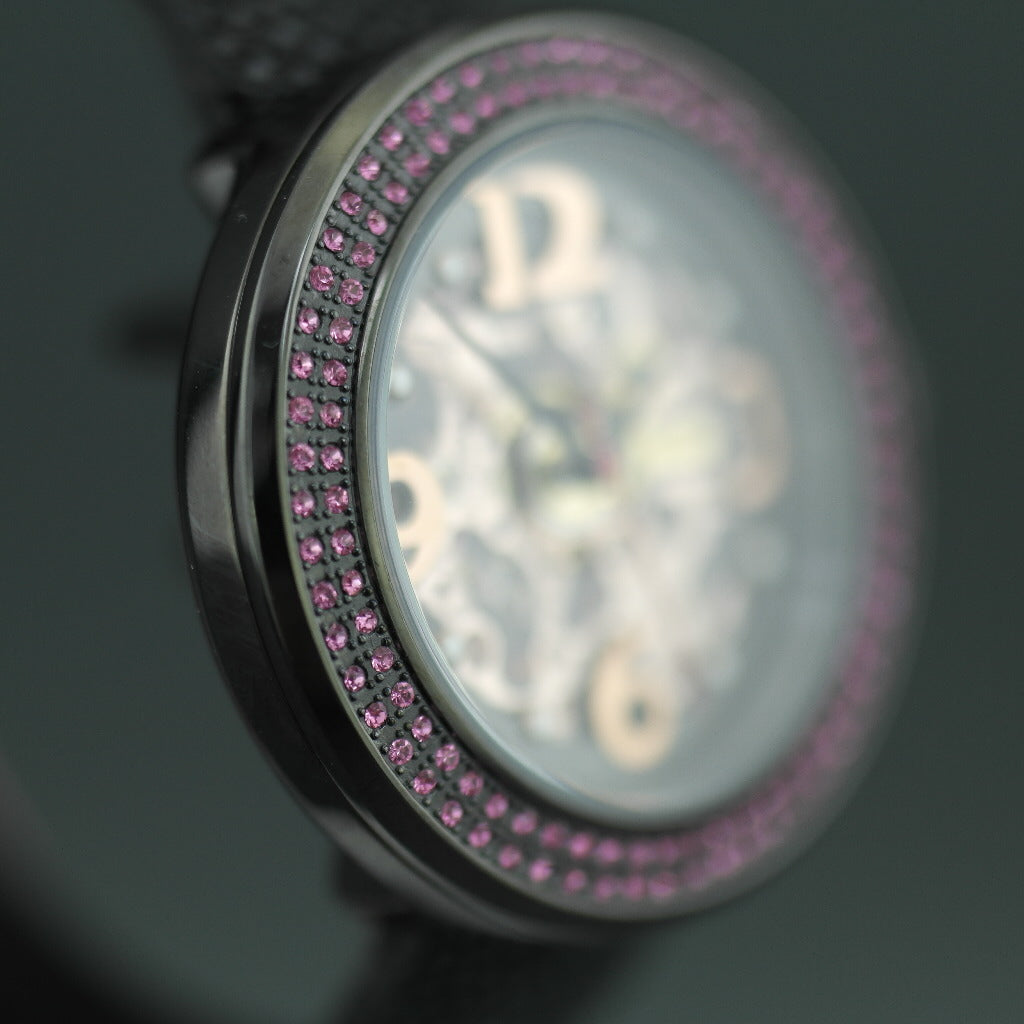 Constantin Weisz Skeleton Automatik-Armbanduhr mit rosafarbener Lünette