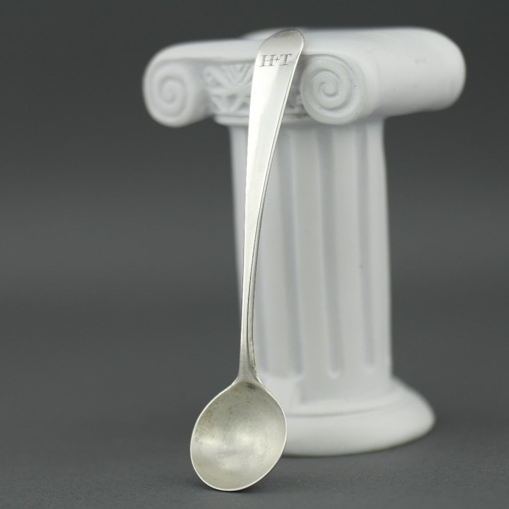 Antique 1810 sterling silver salt mustard spoon London Duty British Empire