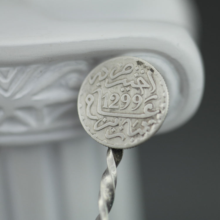 Antiker Münzlöffel aus massivem Silber aus dem Jahr 1881, Salz, Senf, arabischer Muslim aus dem 19. Jh
