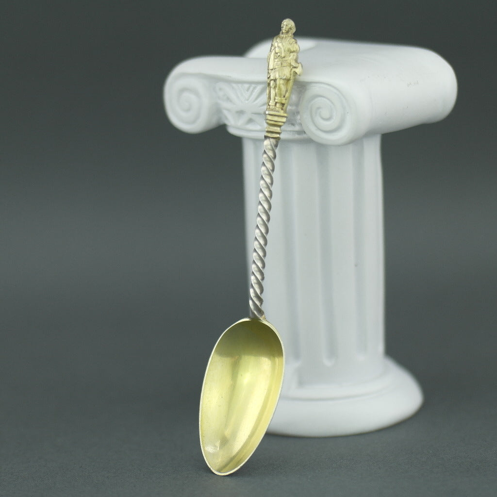 Antique 1880 sterling silver gold plated spoon with figurine by Frederick Elkington Birmingham