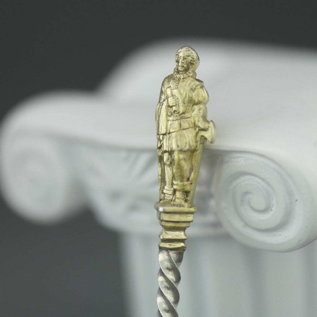 Antique 1880 sterling silver gold plated spoon with figurine by Frederick Elkington Birmingham