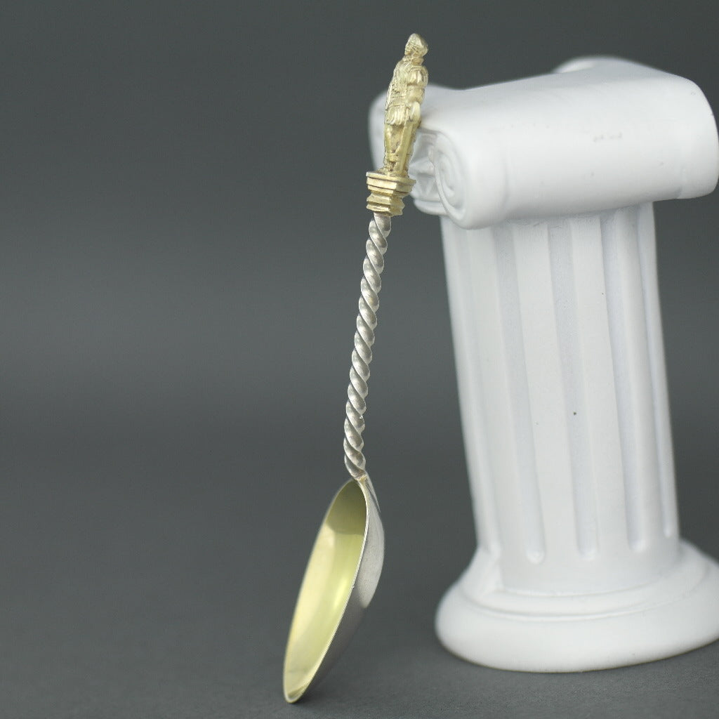 Antique 1880 sterling silver gold plated spoon with figurine by Frederick Elkington Birmingham