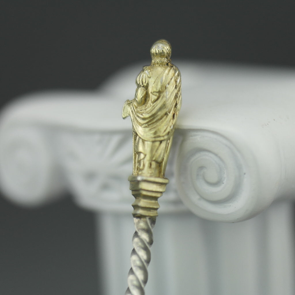 Antique 1880 sterling silver gold plated spoon with figurine by Frederick Elkington Birmingham