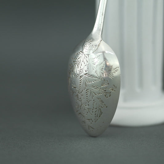 Antique 1880 sterling silver ornamented spoon London Atkin Brothers