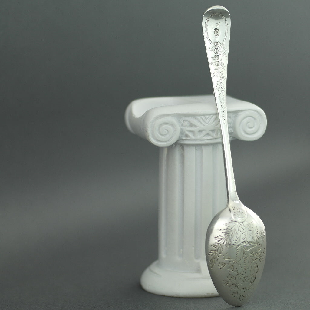 Cuchara antigua adornada de plata de ley de 1880 London Atkin Brothers