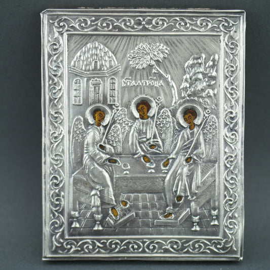 Orthodoxe Ikone Heilige Dreifaltigkeit Silber 84 Russisch - Vintage Reproduktion