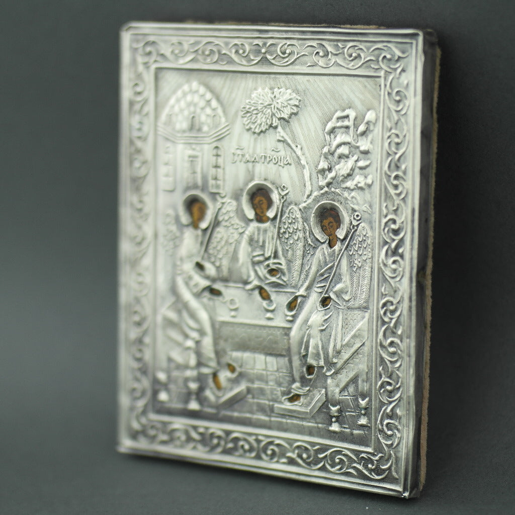 Icono ortodoxo Santa Trinidad plata 84 Ruso - Reproducción vintage