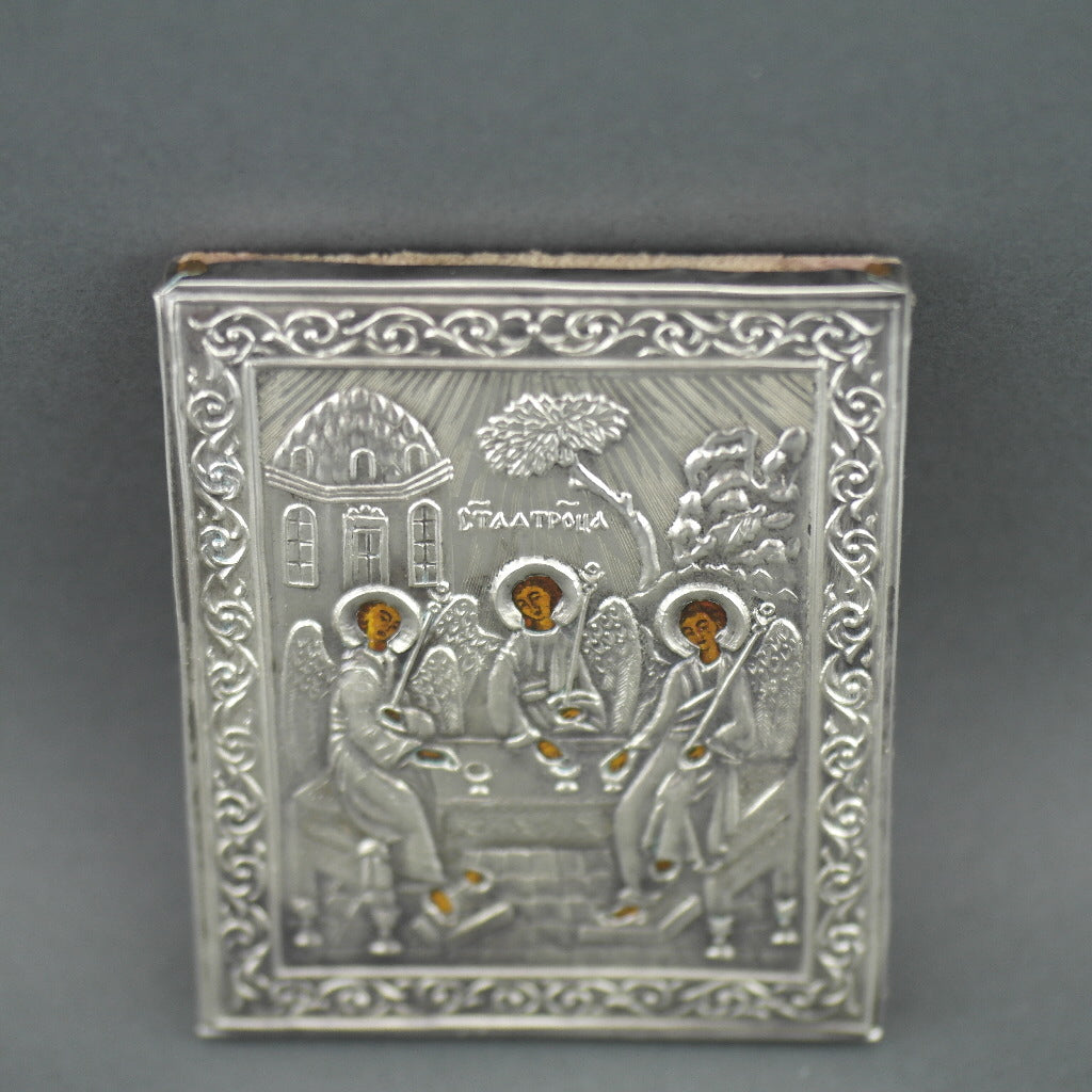 Icono ortodoxo Santa Trinidad plata 84 Ruso - Reproducción vintage