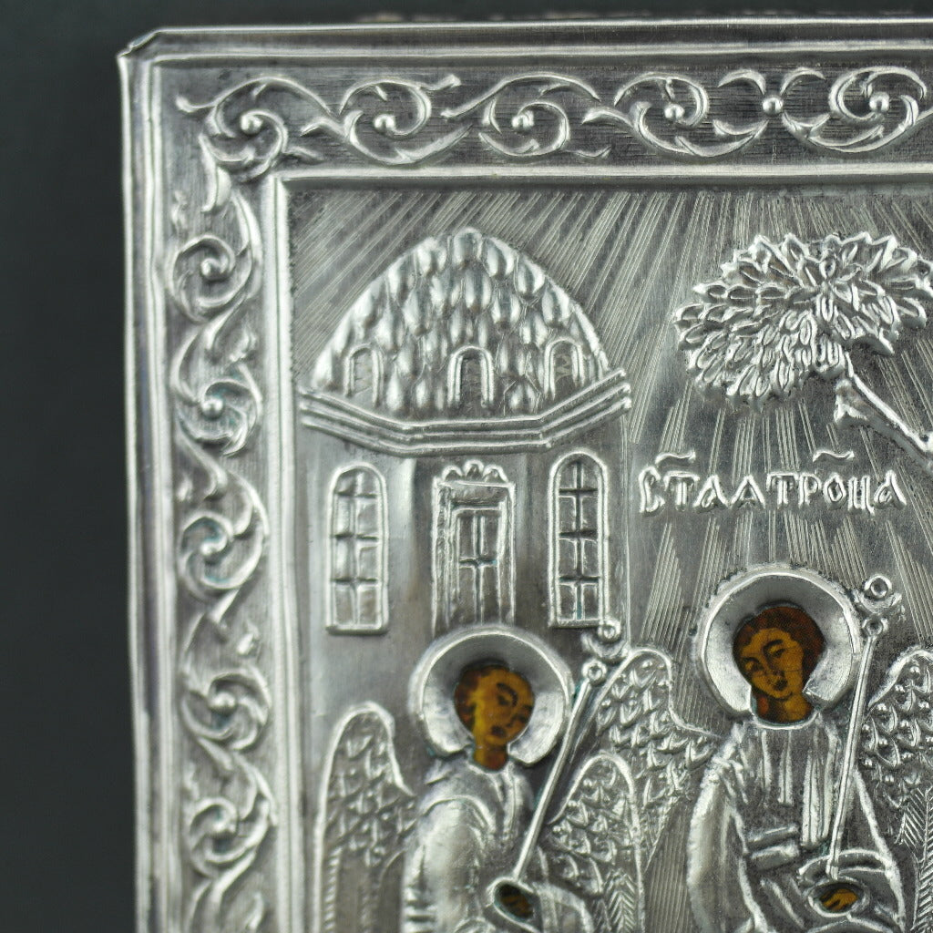Icono ortodoxo Santa Trinidad plata 84 Ruso - Reproducción vintage
