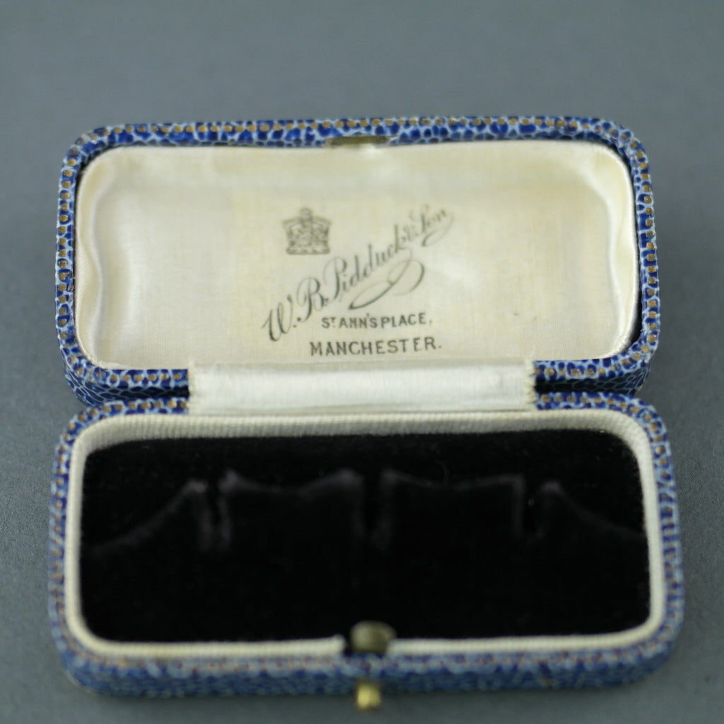Antike blaue Box für Kleiderknöpfe British Empire Manchester WB Pidduck &amp; Son