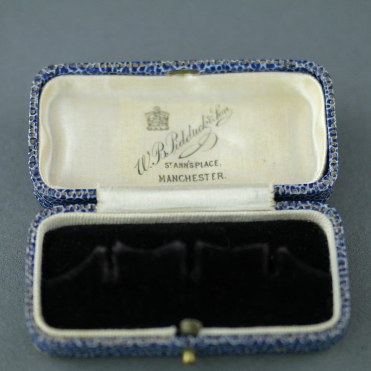 Antike blaue Box für Kleiderknöpfe British Empire Manchester WB Pidduck &amp; Son