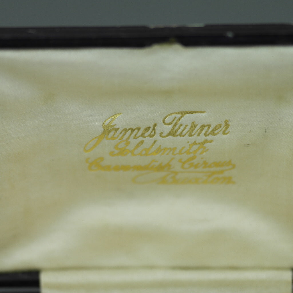 Caja antigua para juego de gemelos y tachuelas James Turner Goldsmith Cavendish Circus Buxton 