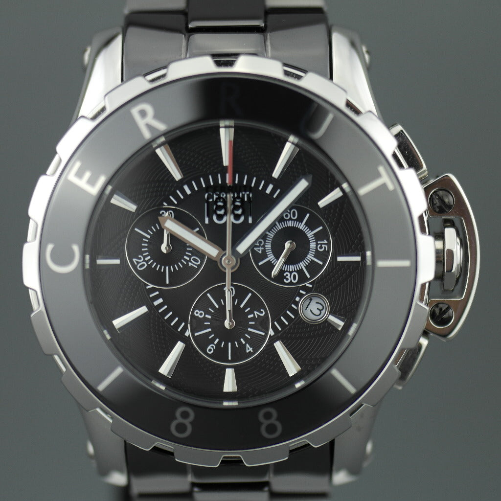 Cerruti 1881 Cronógrafo Reloj de pulsera de cerámica negro con brazalete