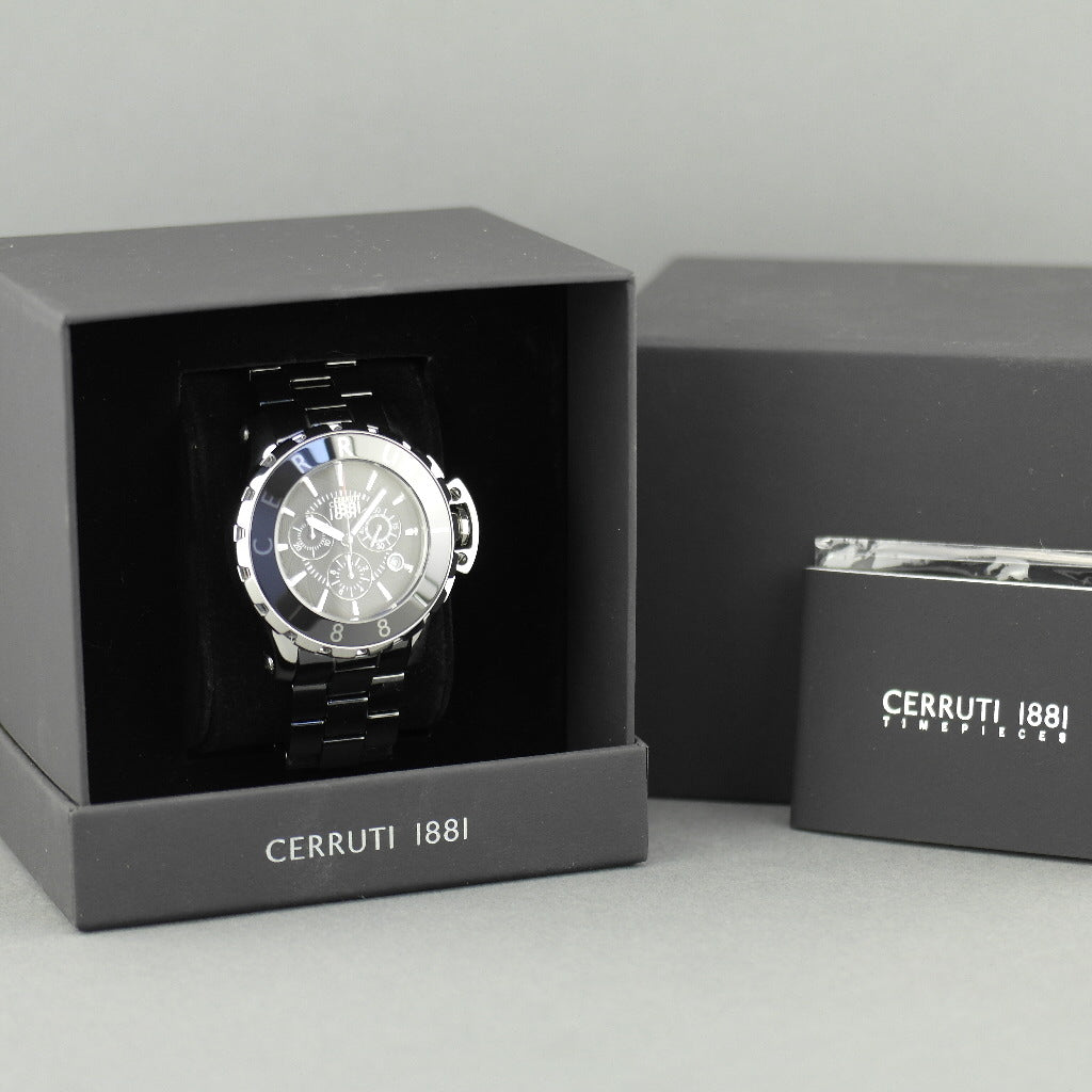 Cerruti 1881 Cronógrafo Reloj de pulsera de cerámica negro con brazalete