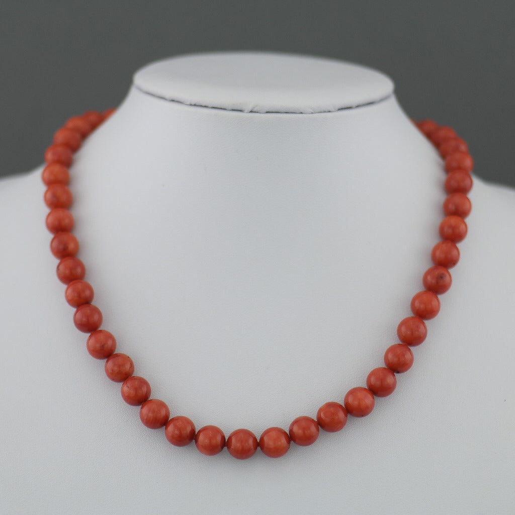 Knotted dyed red Coral beads Necklace with gold plated clasp