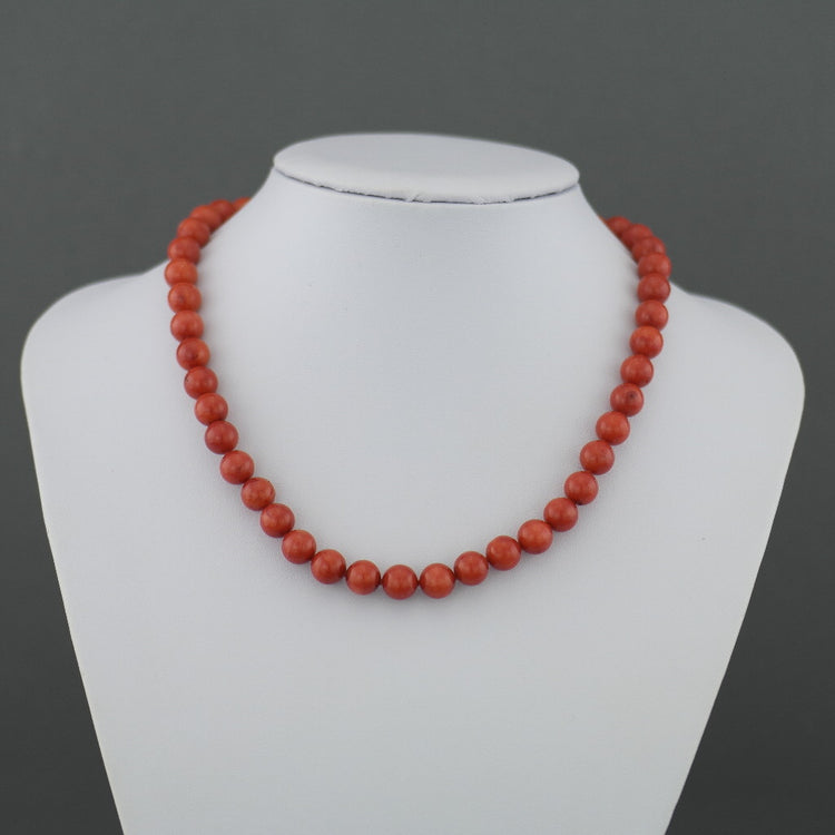 Knotted dyed red Coral beads Necklace with gold plated clasp