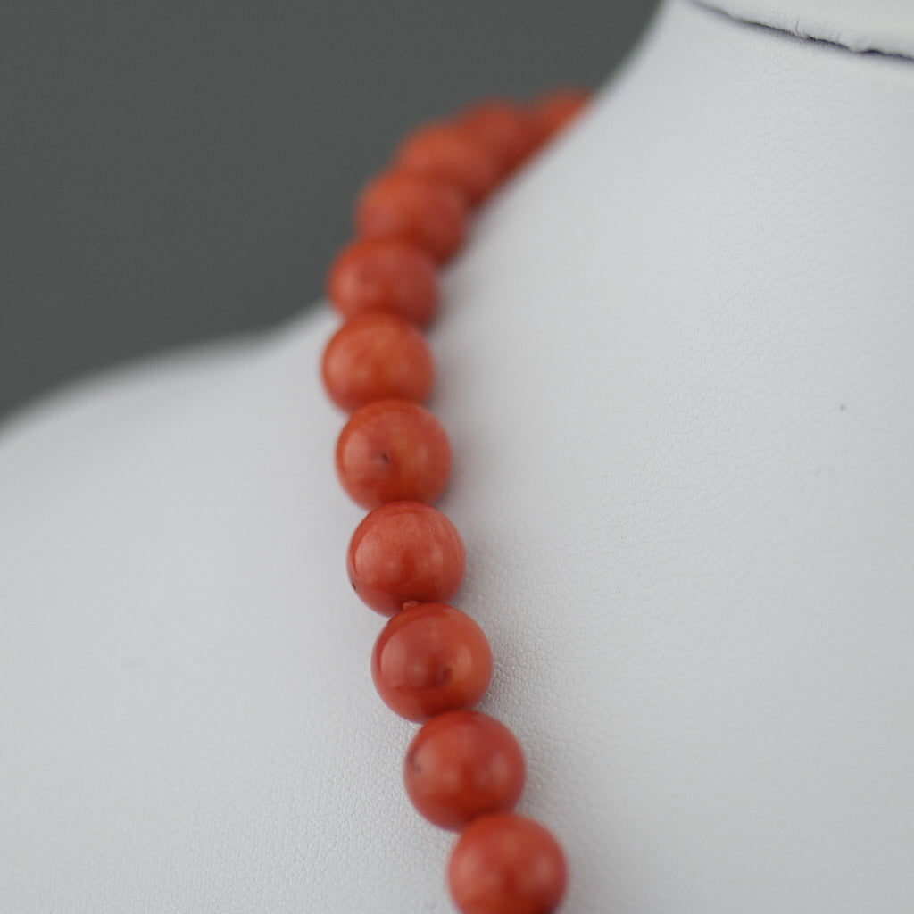 Knotted dyed red Coral beads Necklace with gold plated clasp