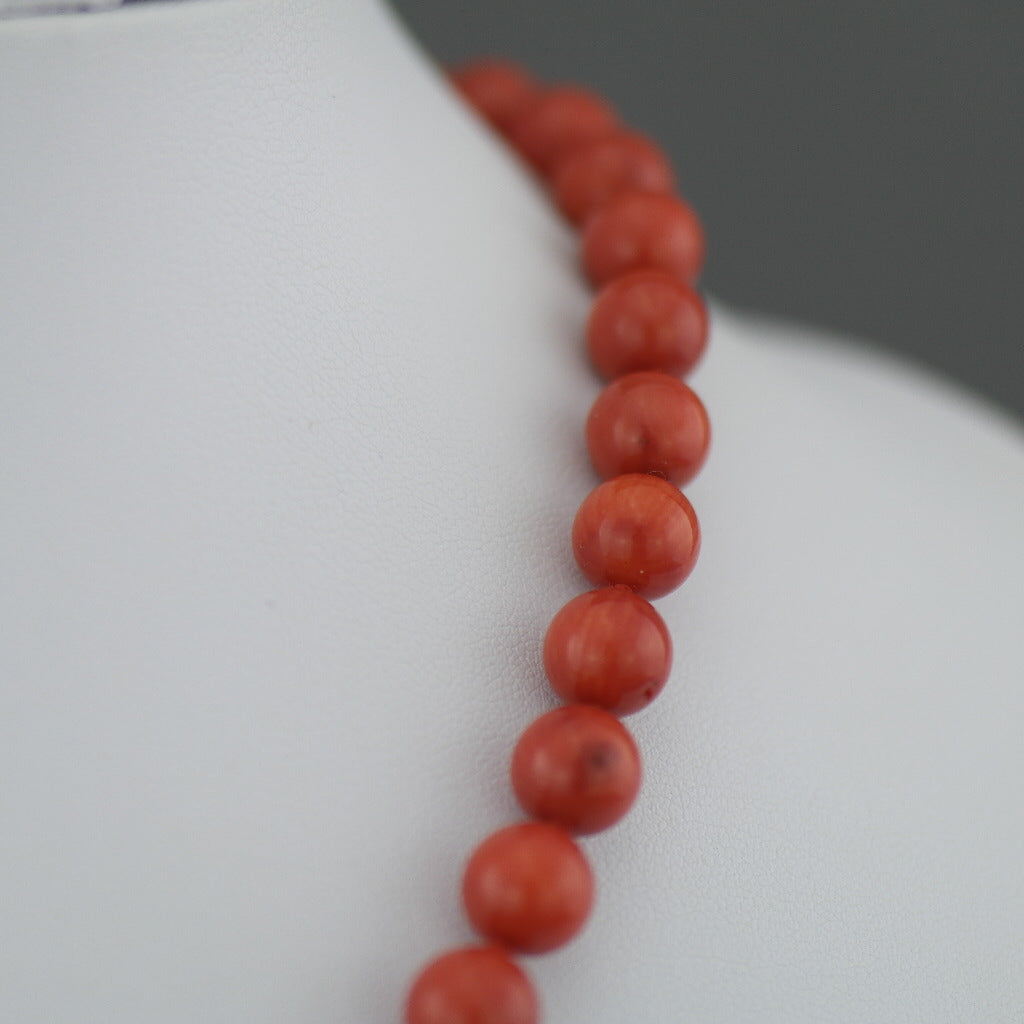 Knotted dyed red Coral beads Necklace with gold plated clasp