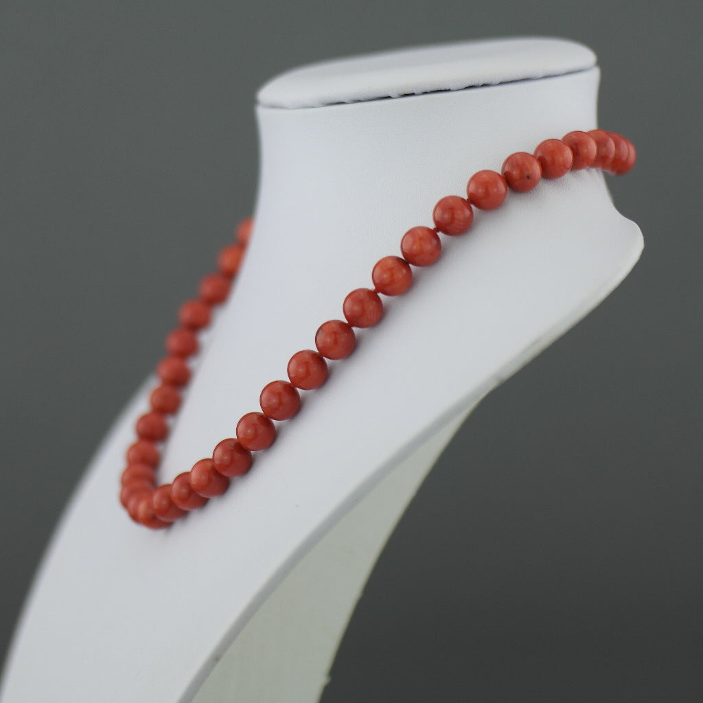 Knotted dyed red Coral beads Necklace with gold plated clasp