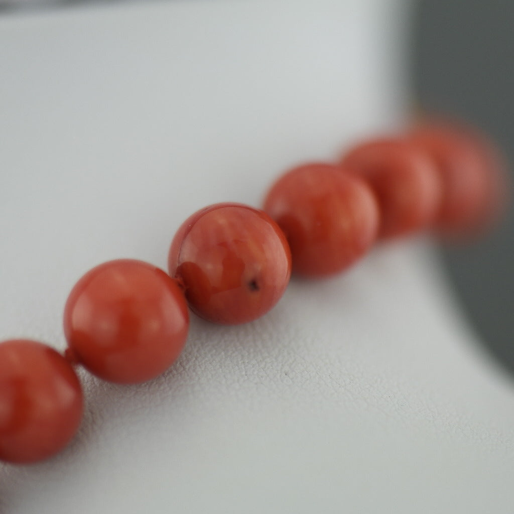 Knotted dyed red Coral beads Necklace with gold plated clasp