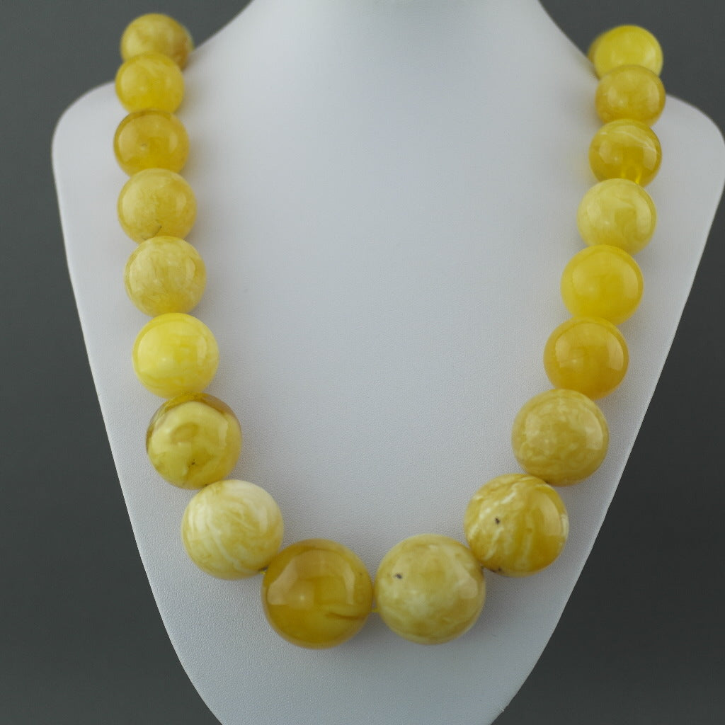 Elegant German Natural Baltic Amber beads rare necklace in cloudy egg yolk and white colour