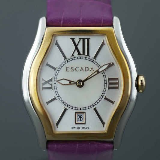 Escada Grace zweifarbige Schweizer Uhr mit lilafarbenem Armband mit Krokoprägung 