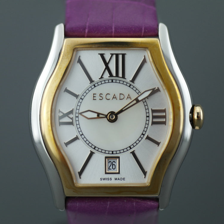 Reloj suizo Escada Grace bicolor Correa morada con relieve de cocodrilo 