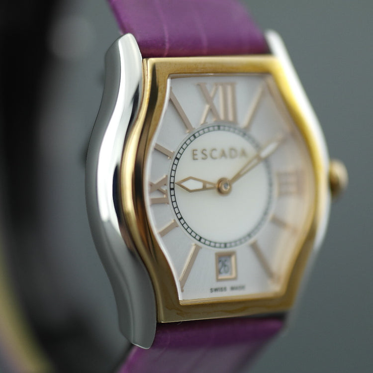 Reloj suizo Escada Grace bicolor Correa morada con relieve de cocodrilo 