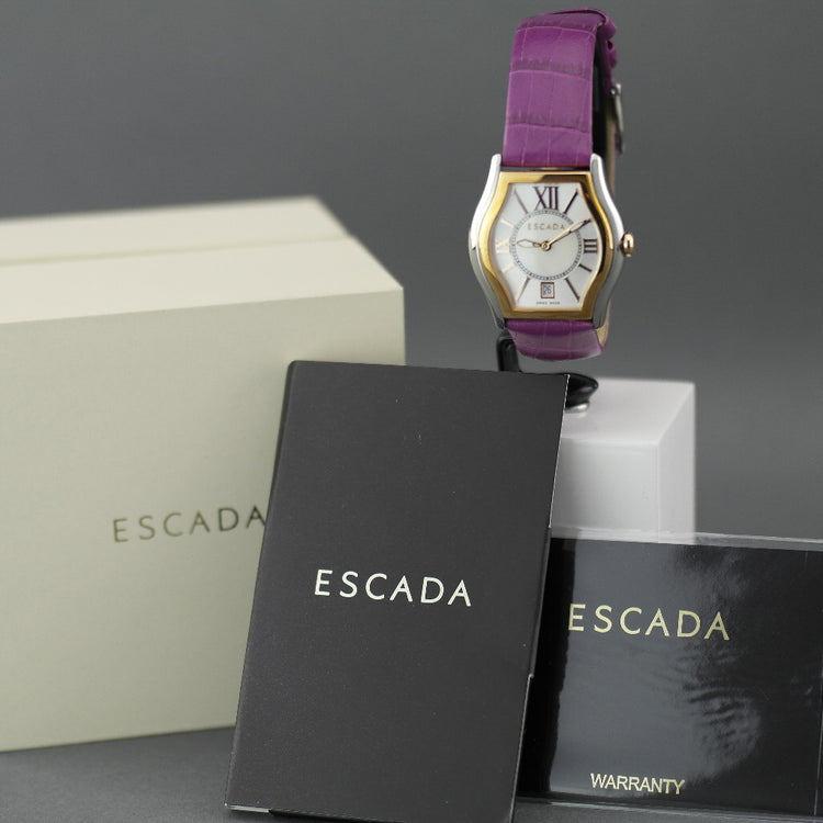 Reloj suizo Escada Grace bicolor Correa morada con relieve de cocodrilo 