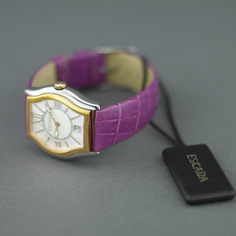 Reloj suizo Escada Grace bicolor Correa morada con relieve de cocodrilo 